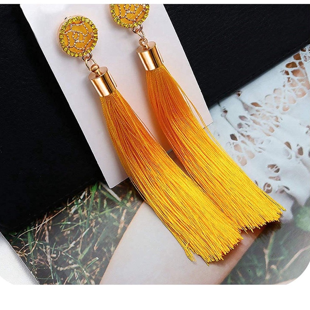 Vintage Long Bohemian Tassel Crystal Earrings